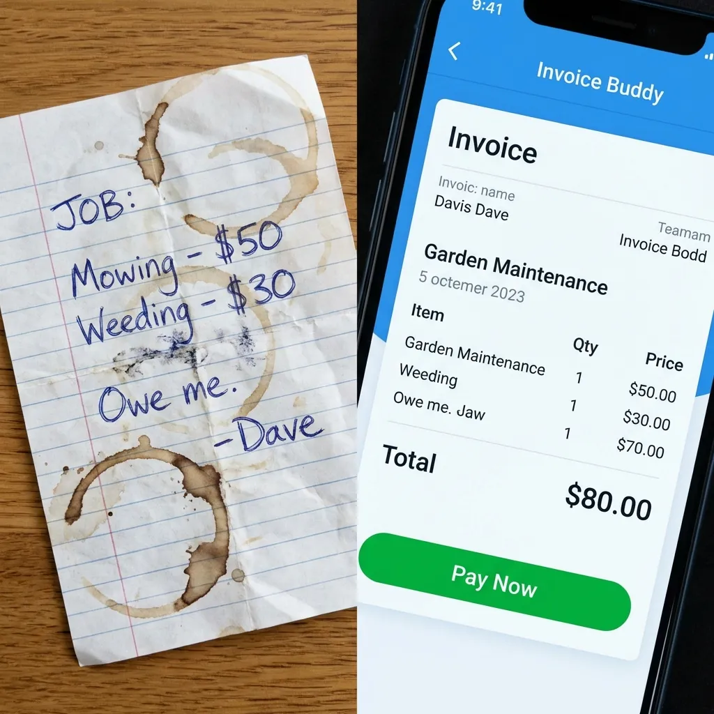 Messy paper quote vs Professional Invoice Buddy quote