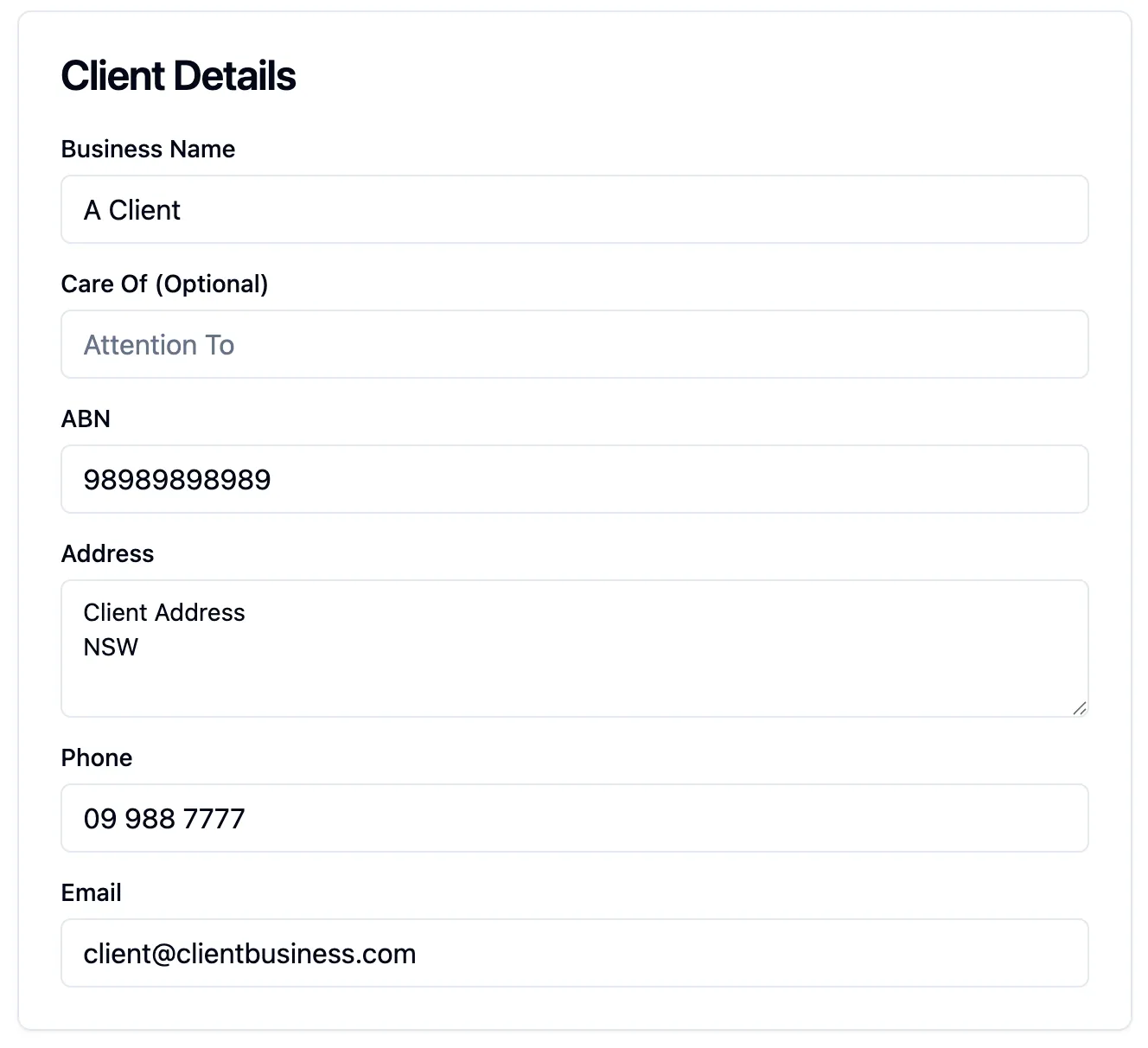 Invoice Buddy Step 2 - Add Client Details