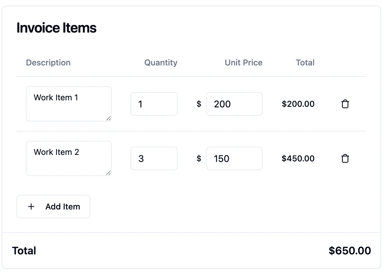 Invoice Buddy Step 3 - Add Work Items